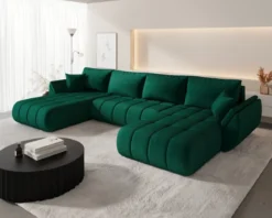Designer Sofa Lenoa U mit Schlaf- und Klappfunktion in Samt