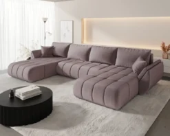 Designer Sofa Lenoa U mit Schlaf- und Klappfunktion in Samt