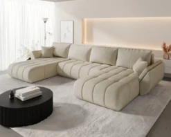 Designer Sofa Lenoa U mit Schlaf- und Klappfunktion in Samt