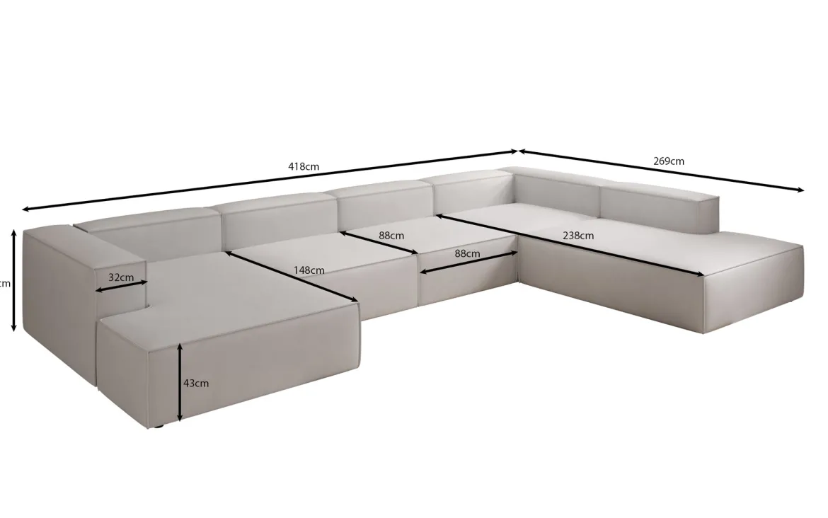 Designer Sofa Lesley U XXL in Echtleder