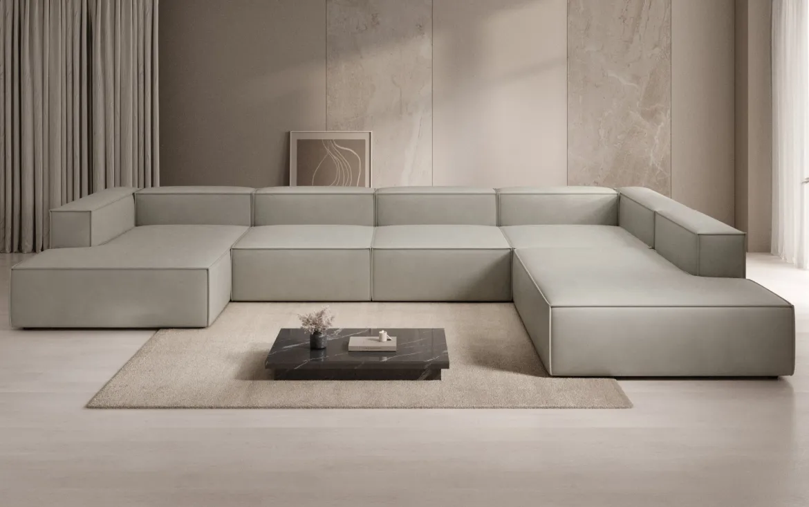 Designer Sofa Lesley U XXL in Echtleder