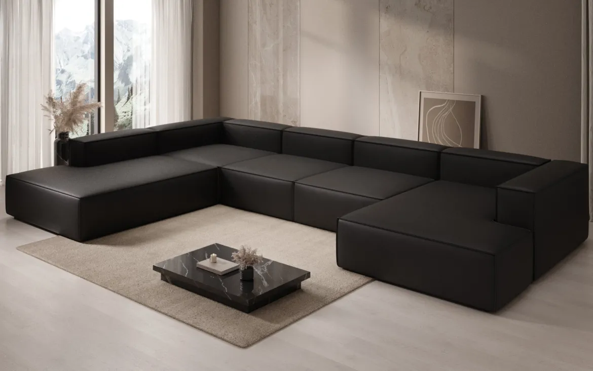 Designer Sofa Lesley U XXL in Echtleder