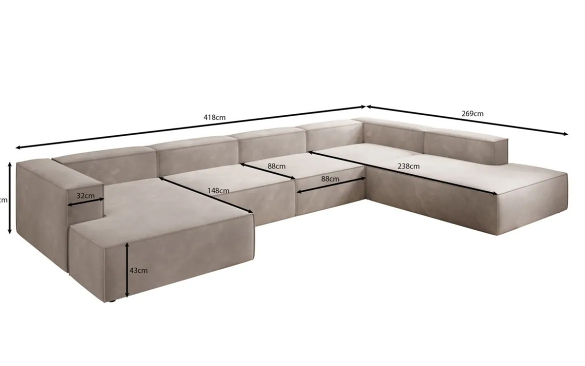 Designer Sofa Lesley U XXL in Samt