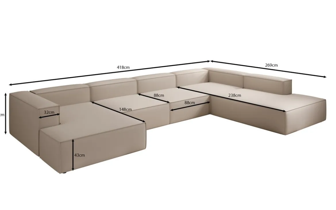 Designer Sofa Lesley U XXL in Stoff