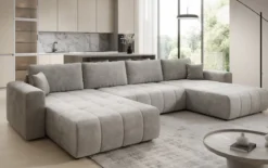 Designer Sofa Leveno U mit Schlaf- und Klappfunktion in Samt