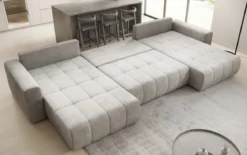 Designer Sofa Leveno U mit Schlaf- und Klappfunktion in Samt