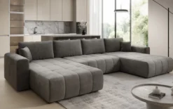 Designer Sofa Leveno U mit Schlaf- und Klappfunktion in Samt