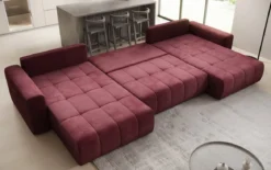 Designer Sofa Leveno U mit Schlaf- und Klappfunktion in Samt