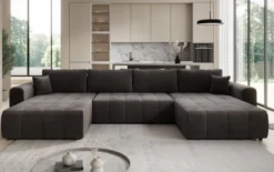 Designer Sofa Leveno U mit Schlaf- und Klappfunktion in Samt