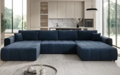 Designer Sofa Leveno U mit Schlaf- und Klappfunktion in Samt