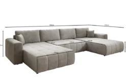 Designer Sofa Leveno U mit Schlaf- und Klappfunktion in Samt