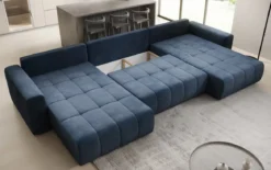 Designer Sofa Leveno U mit Schlaf- und Klappfunktion in Samt