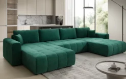Designer Sofa Leveno U mit Schlaf- und Klappfunktion in Samt