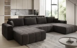 Designer Sofa Leveno U mit Schlaf- und Klappfunktion in Samt