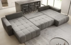 Designer Sofa Leveno U mit Schlaf- und Klappfunktion in Samt