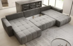 Designer Sofa Leveno U mit Schlaf- und Klappfunktion in Samt