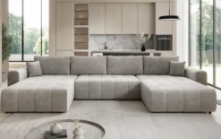 Designer Sofa Leveno U mit Schlaf- und Klappfunktion in Samt
