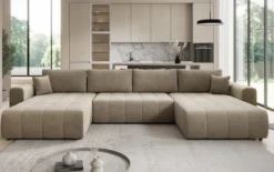 Designer Sofa Leveno U mit Schlaf- und Klappfunktion in Samt