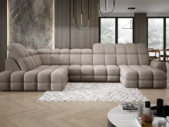 Designer Sofa Lima U mit elektrischer Schlaffunktion in Bouclé