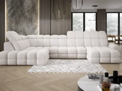 Designer Sofa Lima U mit elektrischer Schlaffunktion in Bouclé