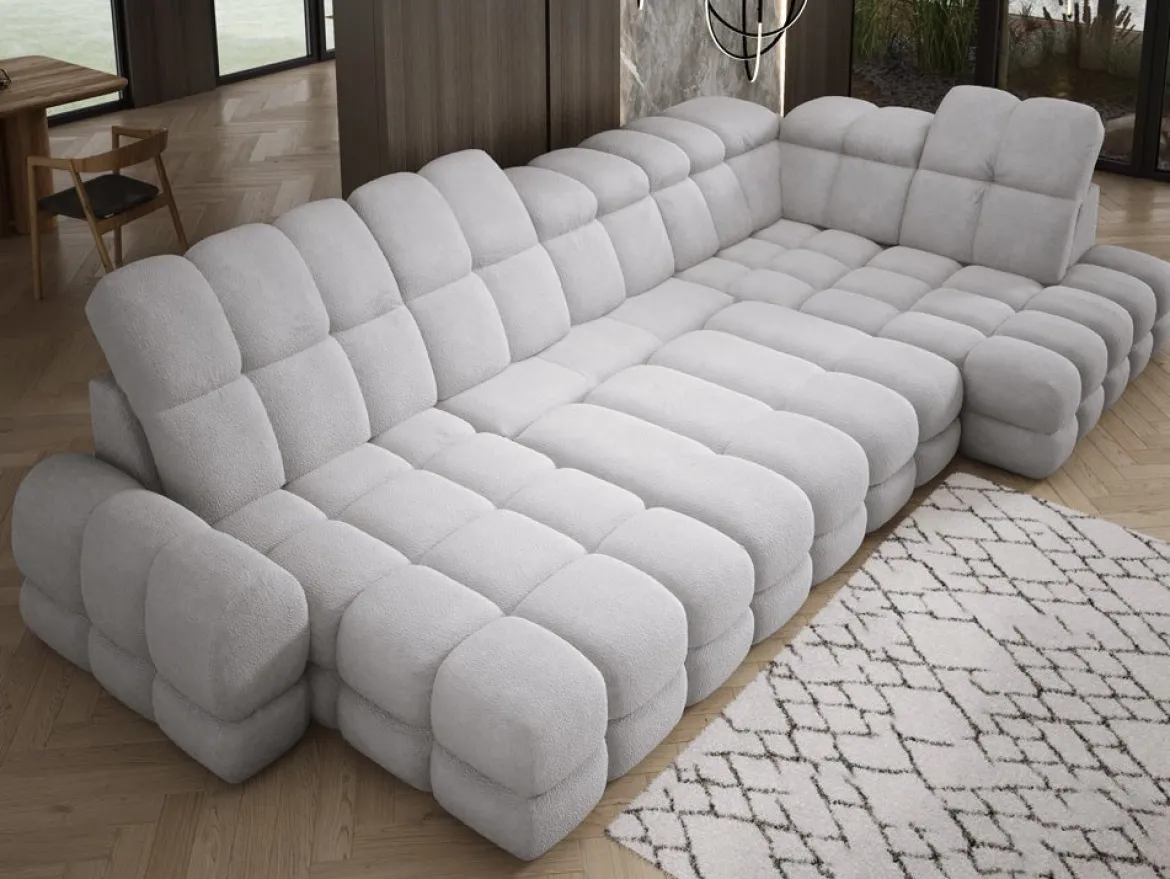 Designer Sofa Lima U mit elektrischer Schlaffunktion in Bouclé