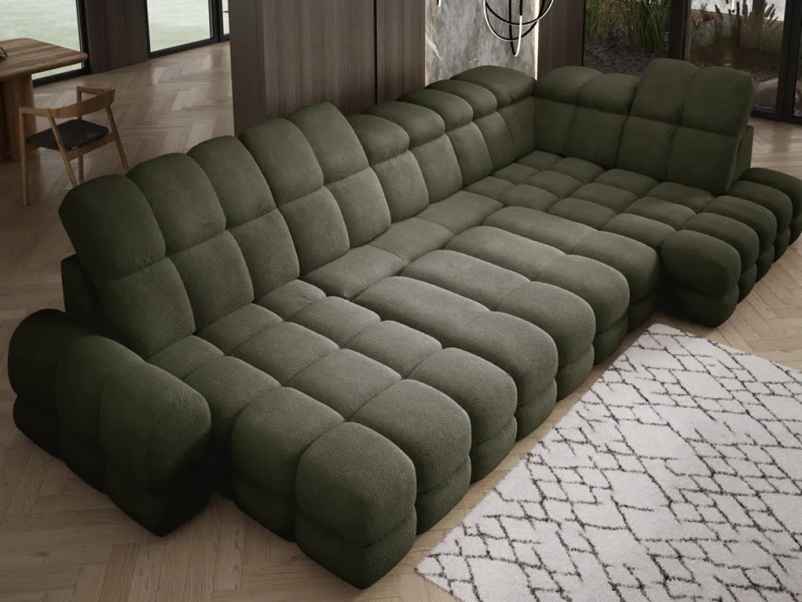 Designer Sofa Lima U mit elektrischer Schlaffunktion in Bouclé