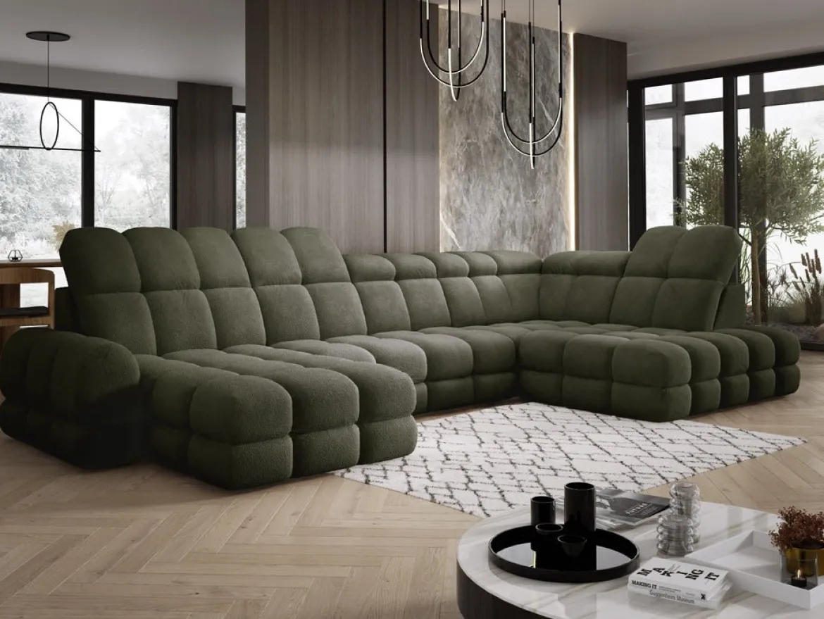 Designer Sofa Lima U mit elektrischer Schlaffunktion in Bouclé