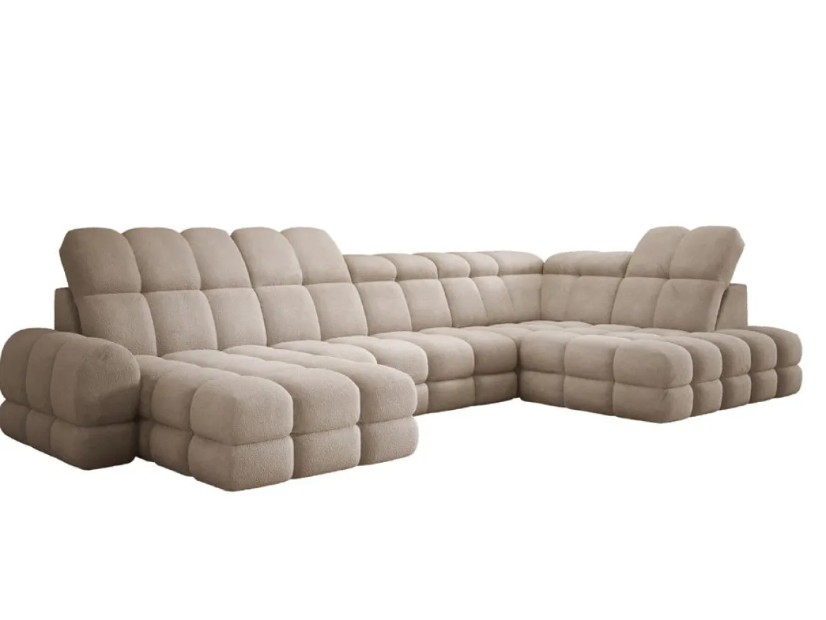 Designer Sofa Lima U mit elektrischer Schlaffunktion in Bouclé