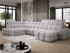 Designer Sofa Lima U mit elektrischer Schlaffunktion in Bouclé