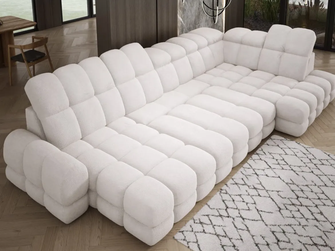 Designer Sofa Lima U mit elektrischer Schlaffunktion in Bouclé