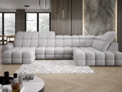 Designer Sofa Lima U mit elektrischer Schlaffunktion in Bouclé