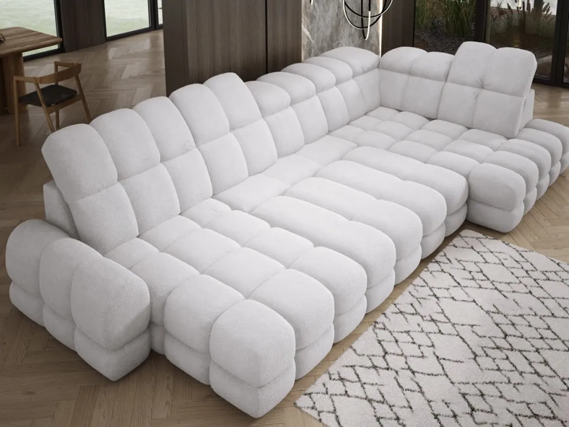 Designer Sofa Lima U mit elektrischer Schlaffunktion in Bouclé