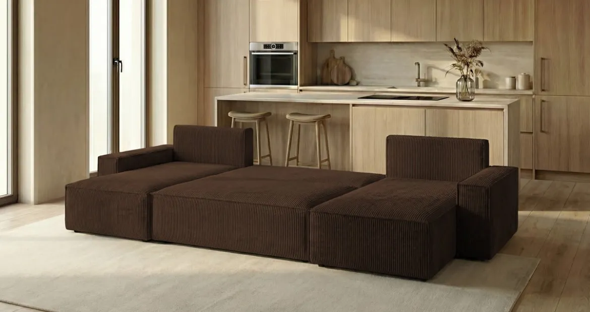 Designer Sofa Lunaro U Mini mit Schlaffunktion und Stauraum in Cord