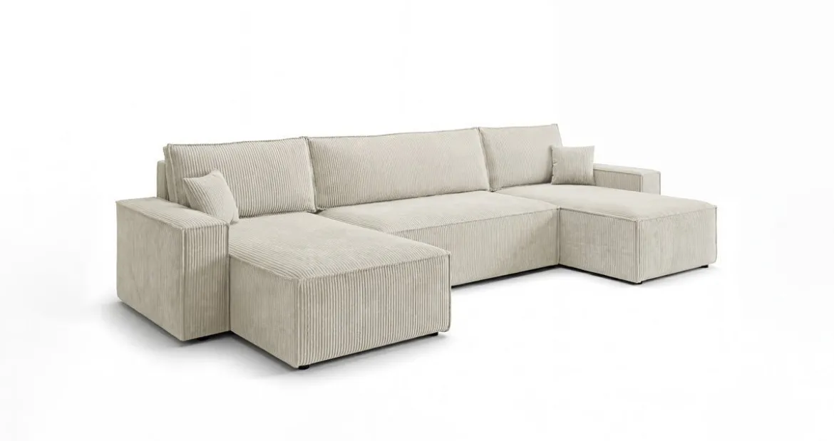 Designer Sofa Lunaro U Mini mit Schlaffunktion und Stauraum in Cord