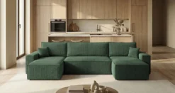 Designer Sofa Lunaro U Mini mit Schlaffunktion und Stauraum in Cord
