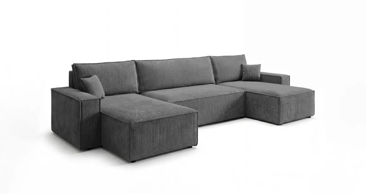 Designer Sofa Lunaro U Mini mit Schlaffunktion und Stauraum in Cord