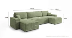 Designer Sofa Lunaro U Mini mit Schlaffunktion und Stauraum in Cord