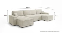 Designer Sofa Lunaro U Mini mit Schlaffunktion und Stauraum in Cord