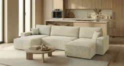 Designer Sofa Lunaro U Mini mit Schlaffunktion und Stauraum in Cord