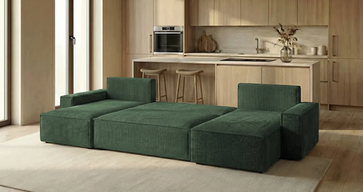 Designer Sofa Lunaro U Mini mit Schlaffunktion und Stauraum in Cord