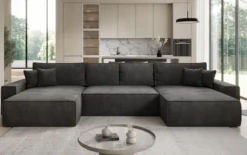 Designer Sofa Lunaro U mit Schlaffunktion und Stauraum in Cord
