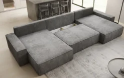 Designer Sofa Lunaro U mit Schlaffunktion und Stauraum in Cord