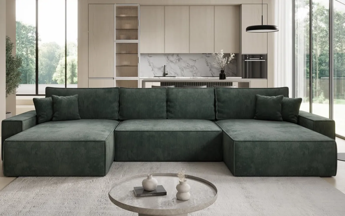 Designer Sofa Lunaro U mit Schlaffunktion und Stauraum in Cord