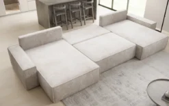 Designer Sofa Lunaro U mit Schlaffunktion und Stauraum in Cord