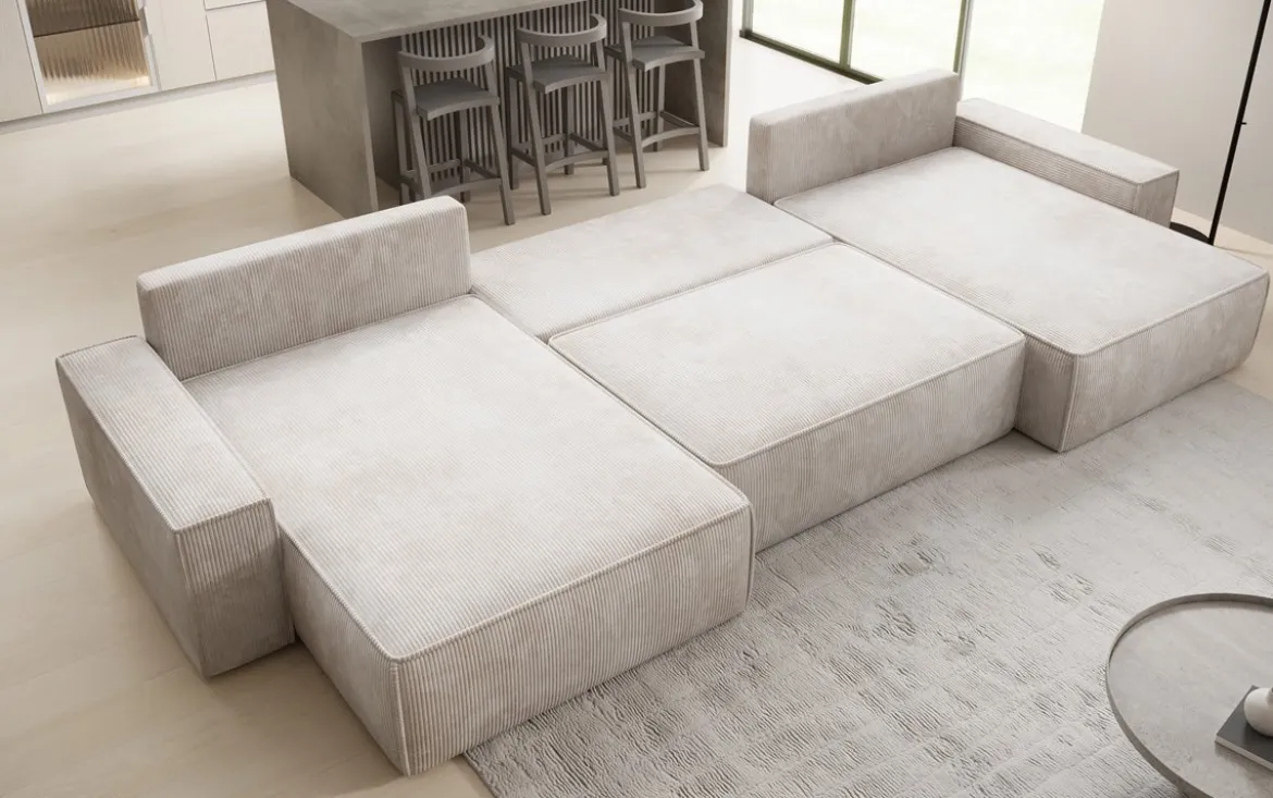 Designer Sofa Lunaro U mit Schlaffunktion und Stauraum in Cord