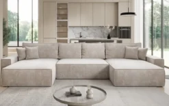 Designer Sofa Lunaro U mit Schlaffunktion und Stauraum in Cord