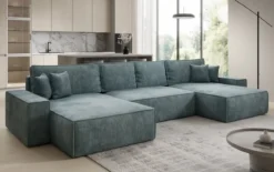 Designer Sofa Lunaro U mit Schlaffunktion und Stauraum in Cord