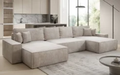 Designer Sofa Lunaro U mit Schlaffunktion und Stauraum in Cord