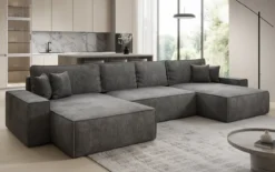 Designer Sofa Lunaro U mit Schlaffunktion und Stauraum in Cord