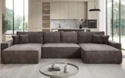 Designer Sofa Lunaro U mit Schlaffunktion und Stauraum in Cord